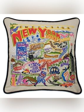 CATSTUDIO New York State Hand-Embroidered Pillow 20” x 20” (130)